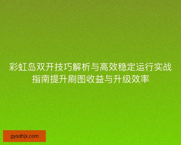 彩虹岛双开技巧解析与高效稳定运行实战指南提升刷图收益与升级效率